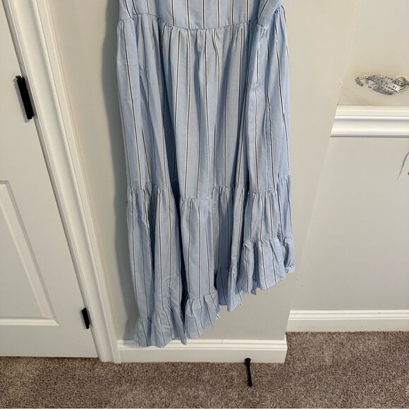 Frame Blue Striped Cotton Hemp Asymmetric Maxi Dress Small - Picture 9 of 13